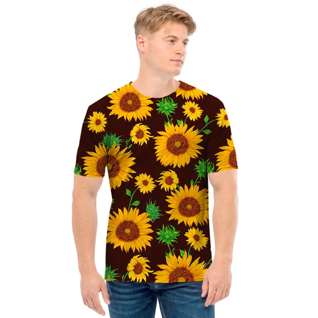 Brown Sunflower Pattern Print Men's T-Shirt
