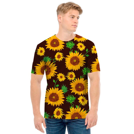 Brown Sunflower Pattern Print Men's T-Shirt
