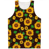 Brown Sunflower Pattern Print Men's Tank Top