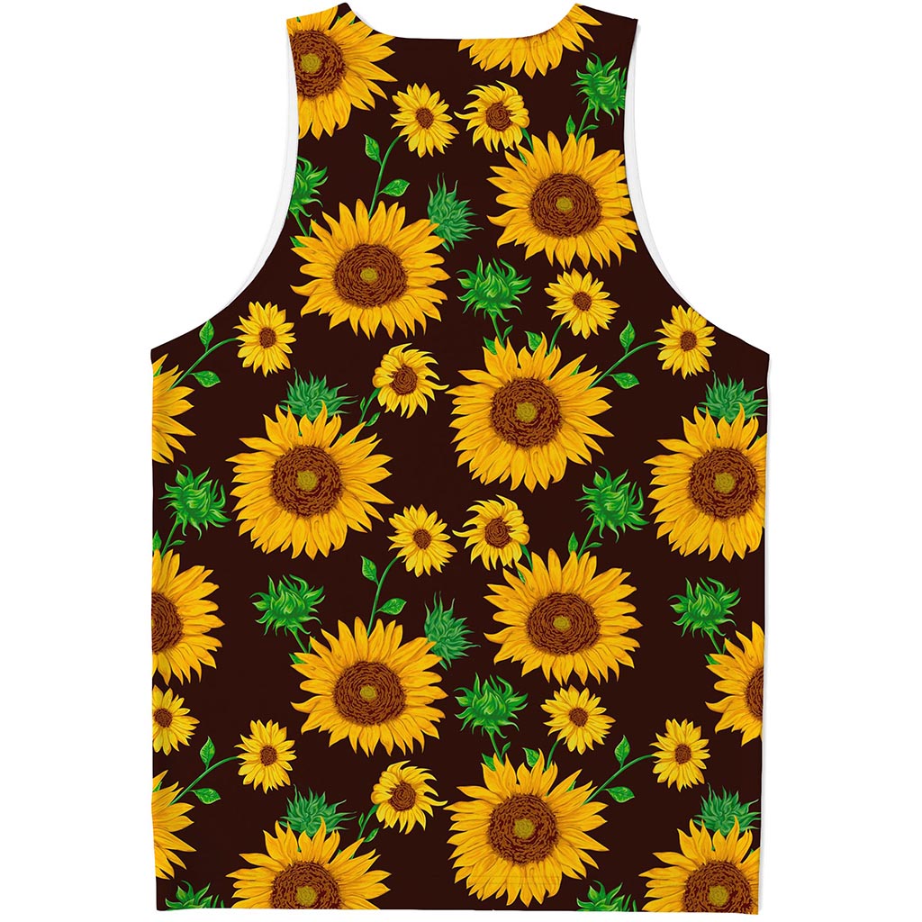 Brown Sunflower Pattern Print Men's Tank Top