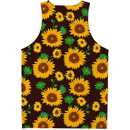 Brown Sunflower Pattern Print Men's Tank Top