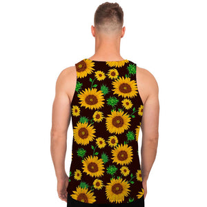 Brown Sunflower Pattern Print Men's Tank Top