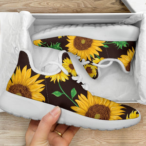 Brown Sunflower Pattern Print Mesh Knit Shoes GearFrost