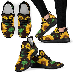 Brown Sunflower Pattern Print Mesh Knit Shoes GearFrost