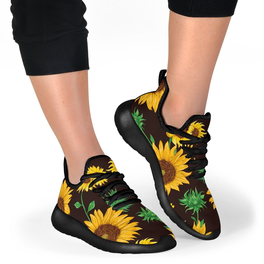 Brown Sunflower Pattern Print Mesh Knit Shoes GearFrost