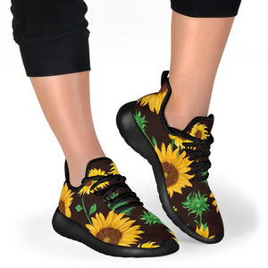 Brown Sunflower Pattern Print Mesh Knit Shoes GearFrost