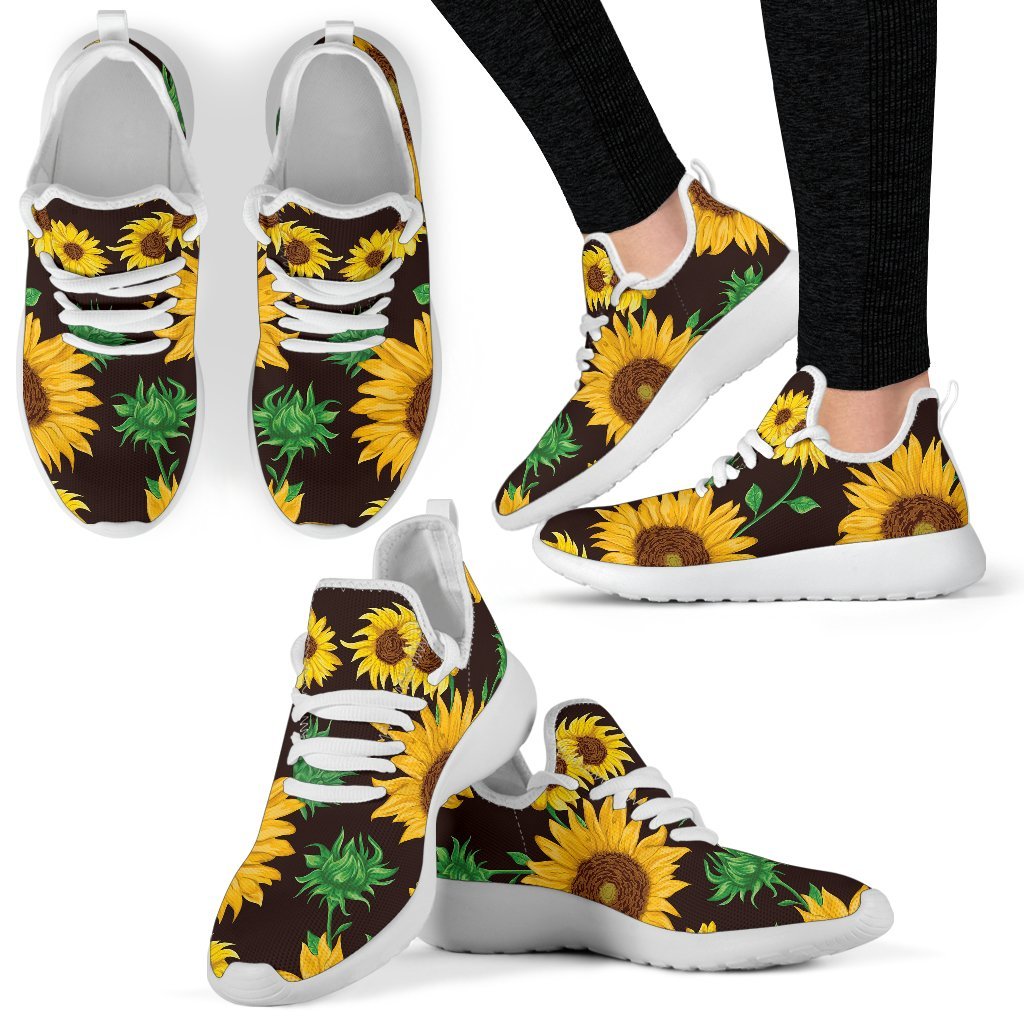 Brown Sunflower Pattern Print Mesh Knit Shoes GearFrost