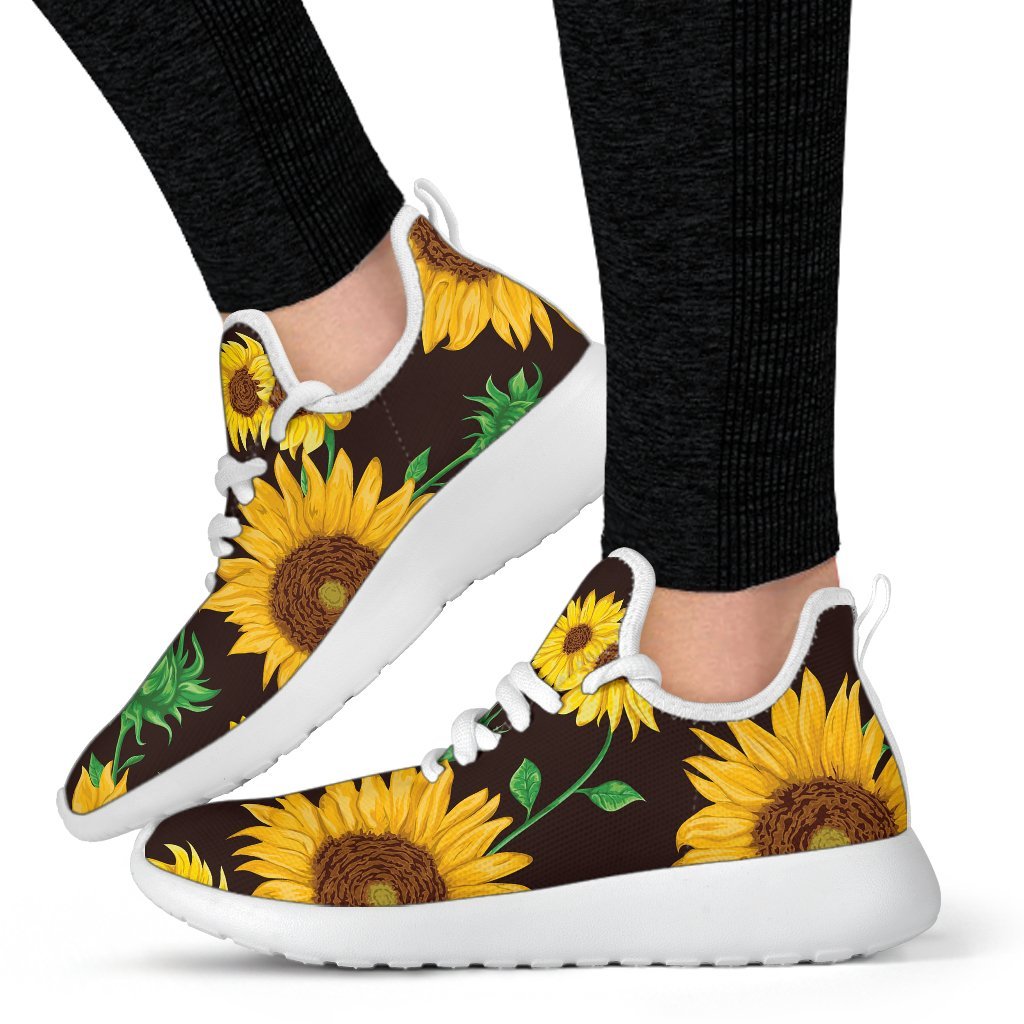 Brown Sunflower Pattern Print Mesh Knit Shoes GearFrost