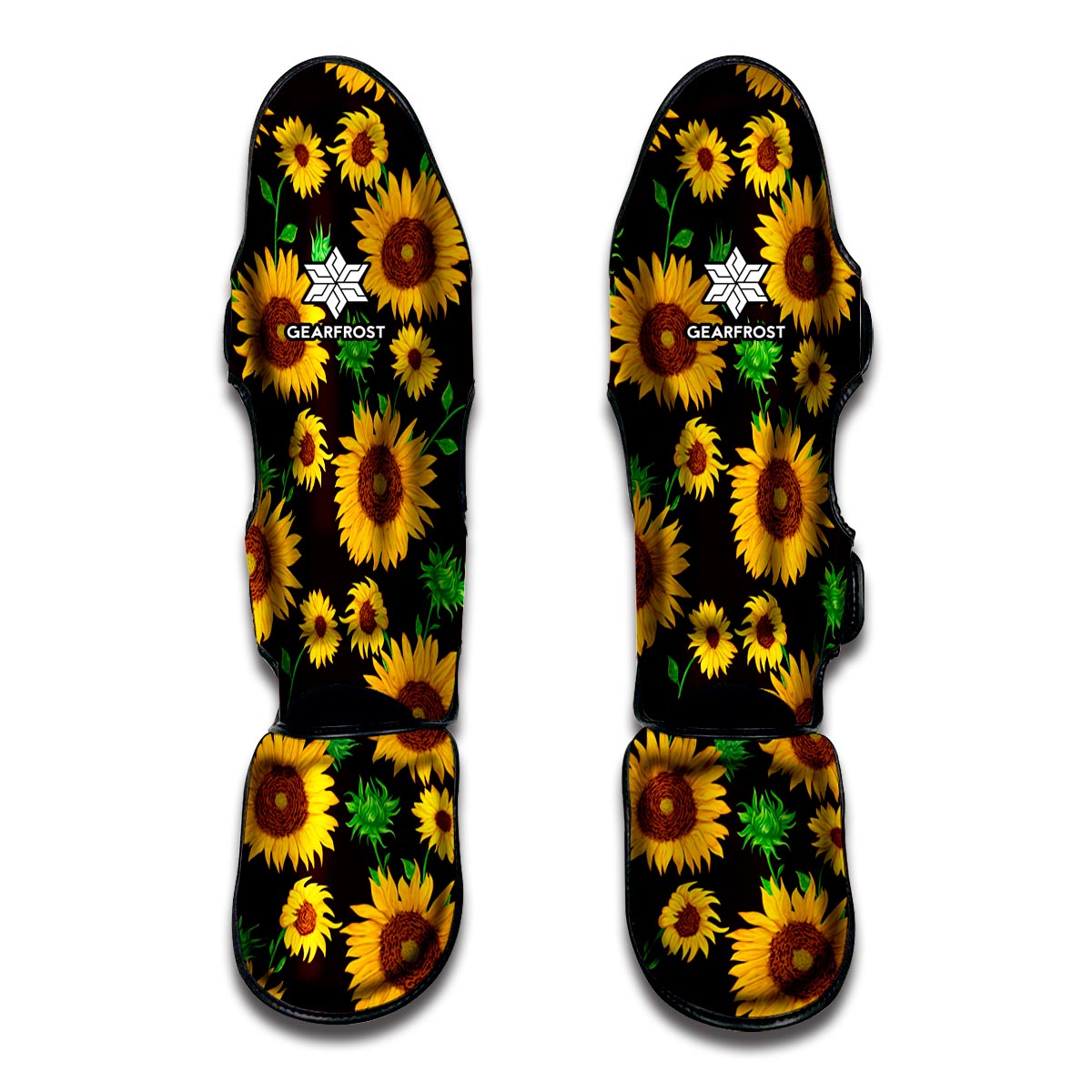 Brown Sunflower Pattern Print Muay Thai Shin Guard