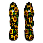 Brown Sunflower Pattern Print Muay Thai Shin Guard