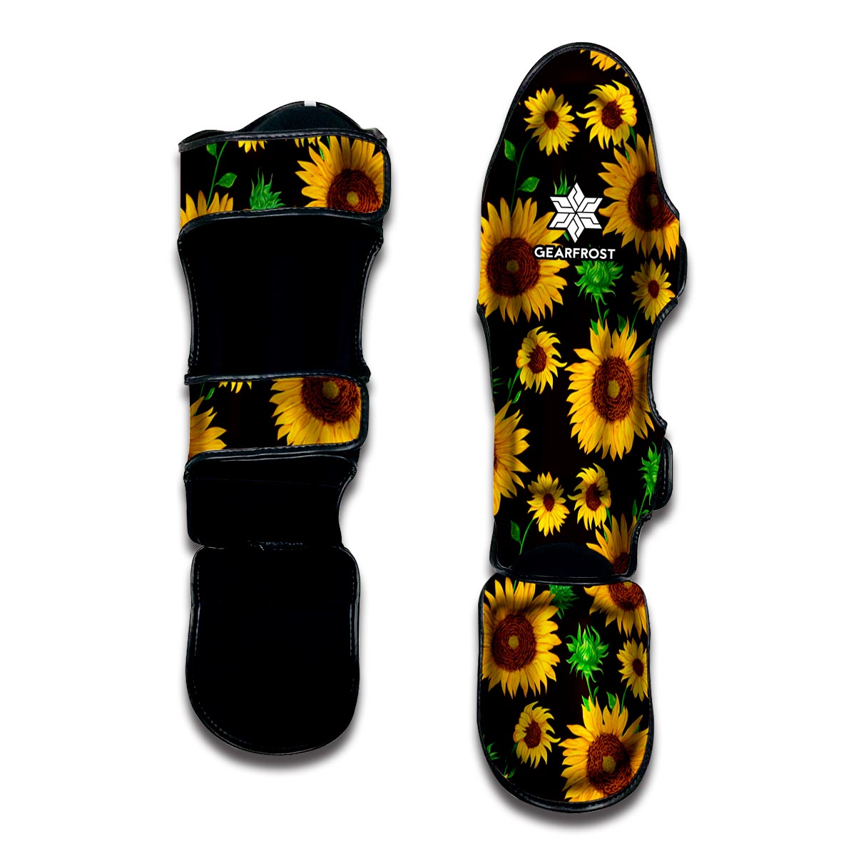 Brown Sunflower Pattern Print Muay Thai Shin Guard