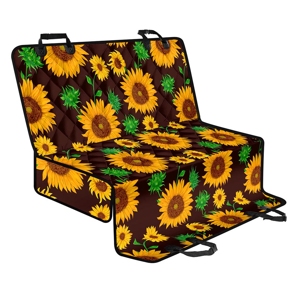 Brown Sunflower Pattern Print Pet Car Back Seat Cover