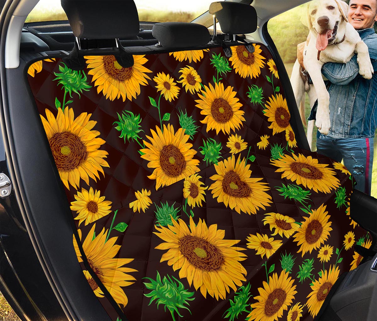 Brown Sunflower Pattern Print Pet Car Back Seat Cover