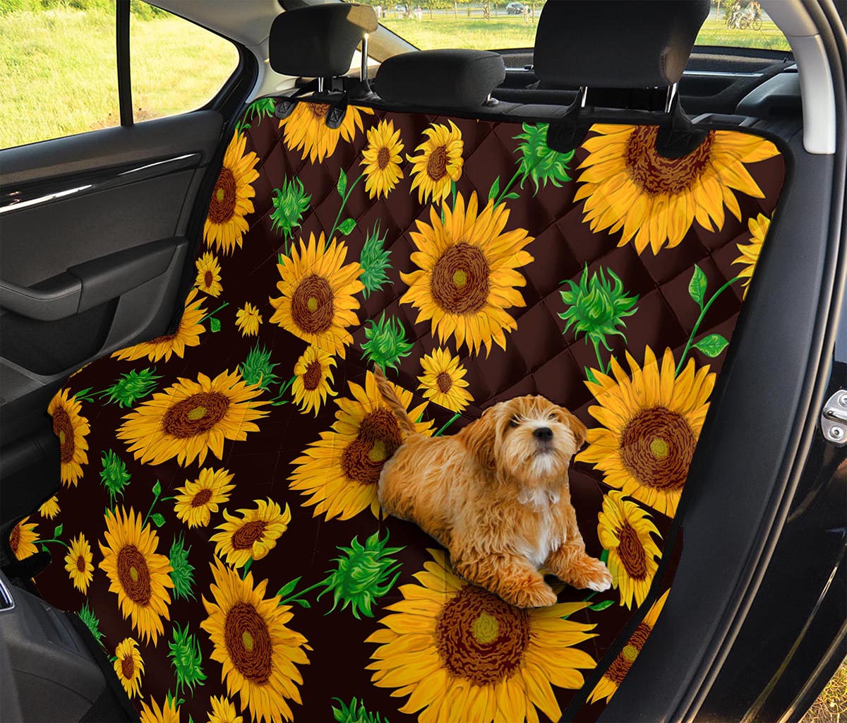 Brown Sunflower Pattern Print Pet Car Back Seat Cover