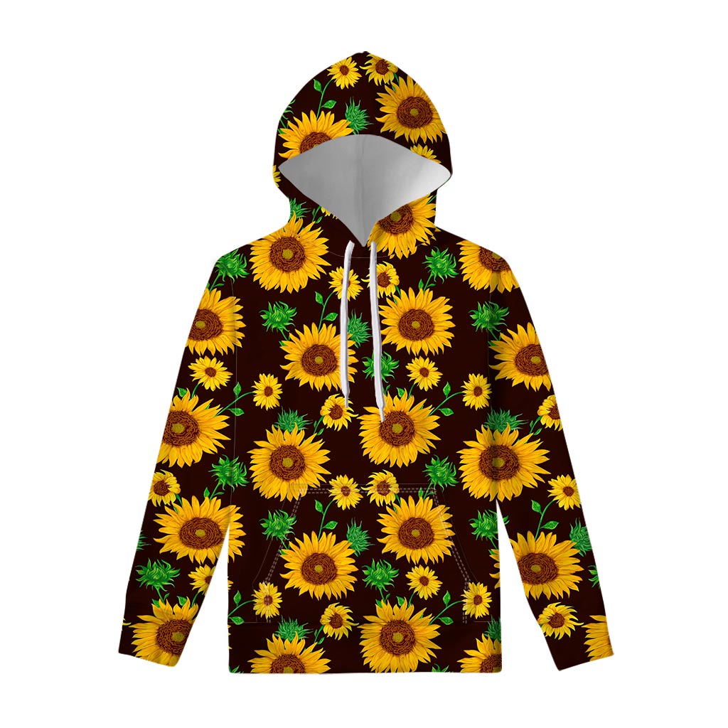 Brown Sunflower Pattern Print Pullover Hoodie