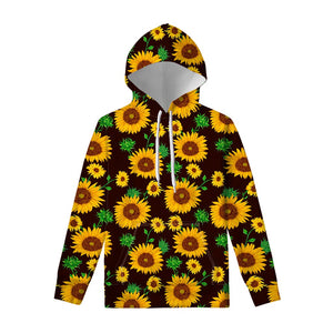 Brown Sunflower Pattern Print Pullover Hoodie