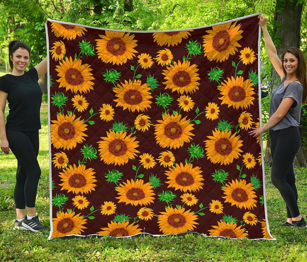 Brown Sunflower Pattern Print Quilt