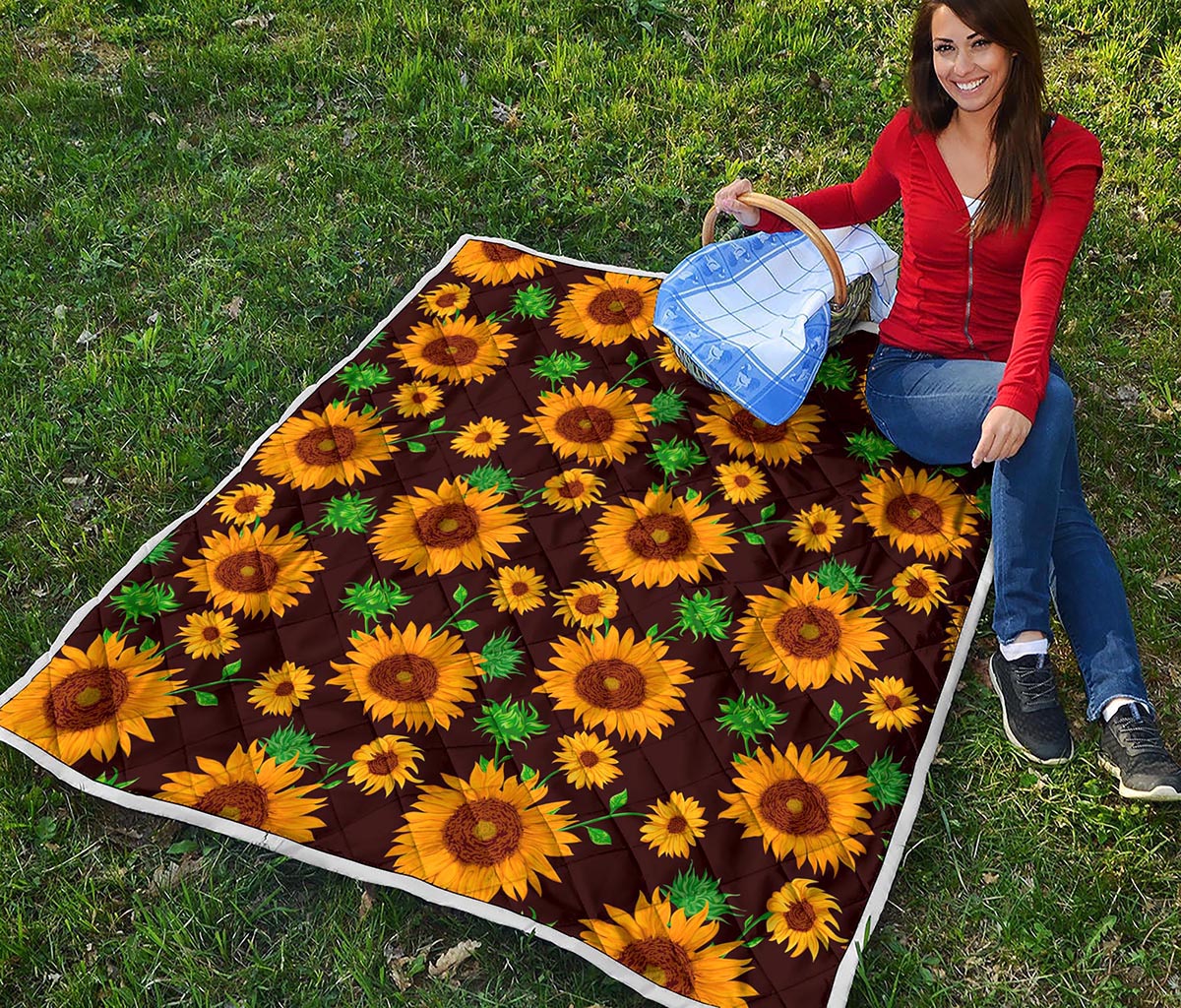 Brown Sunflower Pattern Print Quilt