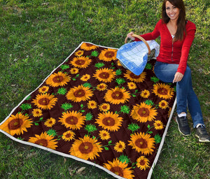 Brown Sunflower Pattern Print Quilt