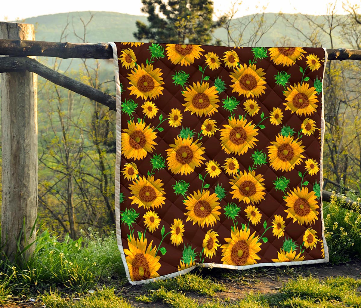 Brown Sunflower Pattern Print Quilt