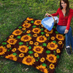 Brown Sunflower Pattern Print Quilt