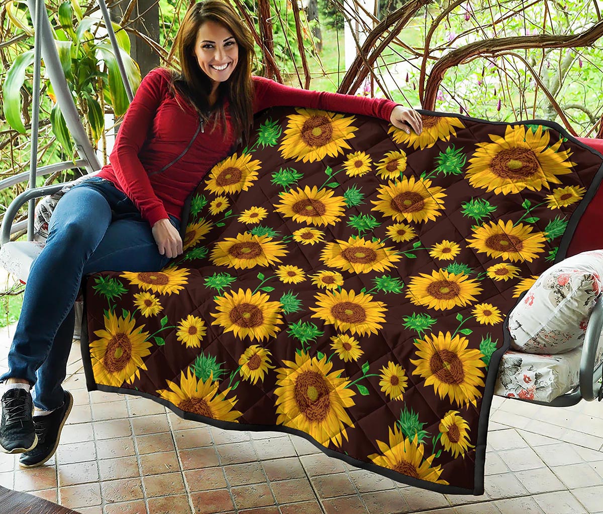 Brown Sunflower Pattern Print Quilt