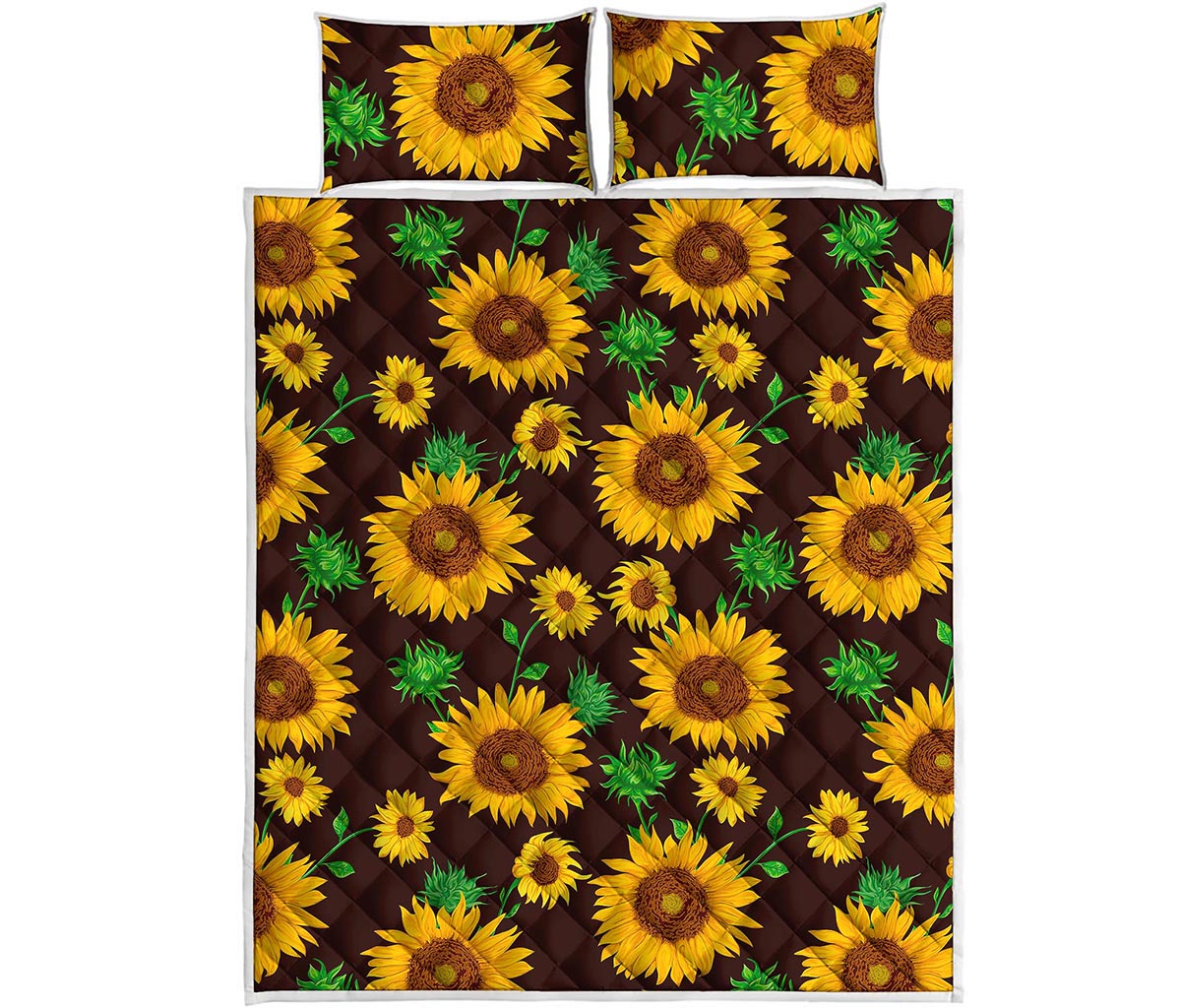 Brown Sunflower Pattern Print Quilt Bed Set