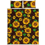 Brown Sunflower Pattern Print Quilt Bed Set