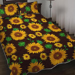 Brown Sunflower Pattern Print Quilt Bed Set