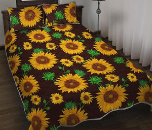 Brown Sunflower Pattern Print Quilt Bed Set