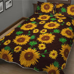 Brown Sunflower Pattern Print Quilt Bed Set