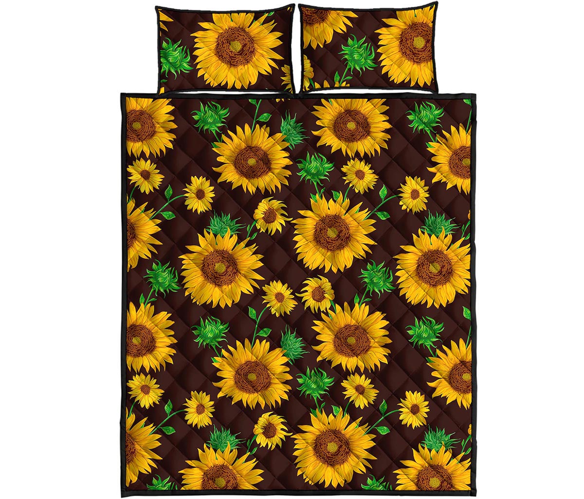 Brown Sunflower Pattern Print Quilt Bed Set