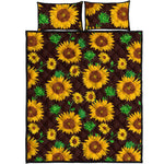 Brown Sunflower Pattern Print Quilt Bed Set