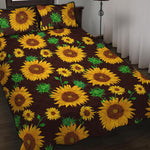 Brown Sunflower Pattern Print Quilt Bed Set