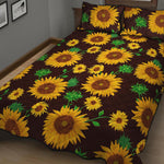 Brown Sunflower Pattern Print Quilt Bed Set