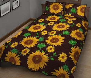 Brown Sunflower Pattern Print Quilt Bed Set