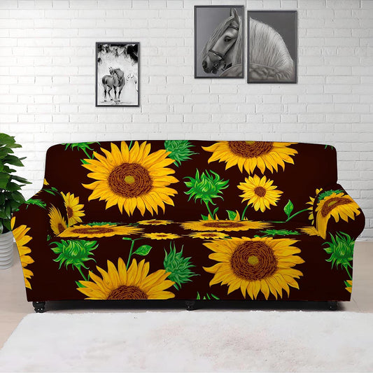Brown Sunflower Pattern Print Sofa Cover
