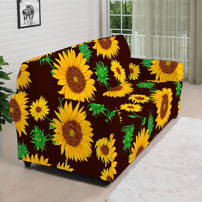 Brown Sunflower Pattern Print Sofa Cover