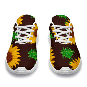 Brown Sunflower Pattern Print Sport Shoes GearFrost