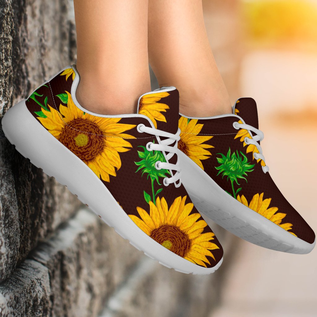 Brown Sunflower Pattern Print Sport Shoes GearFrost