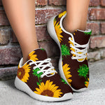 Brown Sunflower Pattern Print Sport Shoes GearFrost