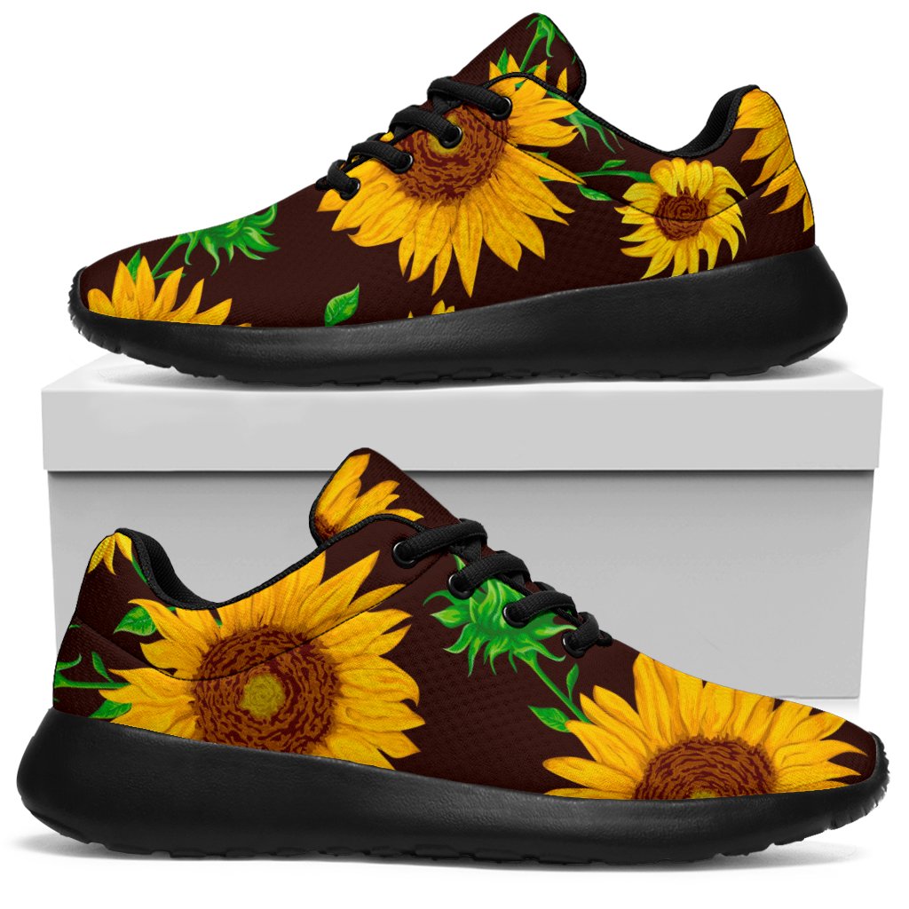 Brown Sunflower Pattern Print Sport Shoes GearFrost