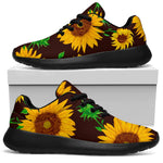 Brown Sunflower Pattern Print Sport Shoes GearFrost