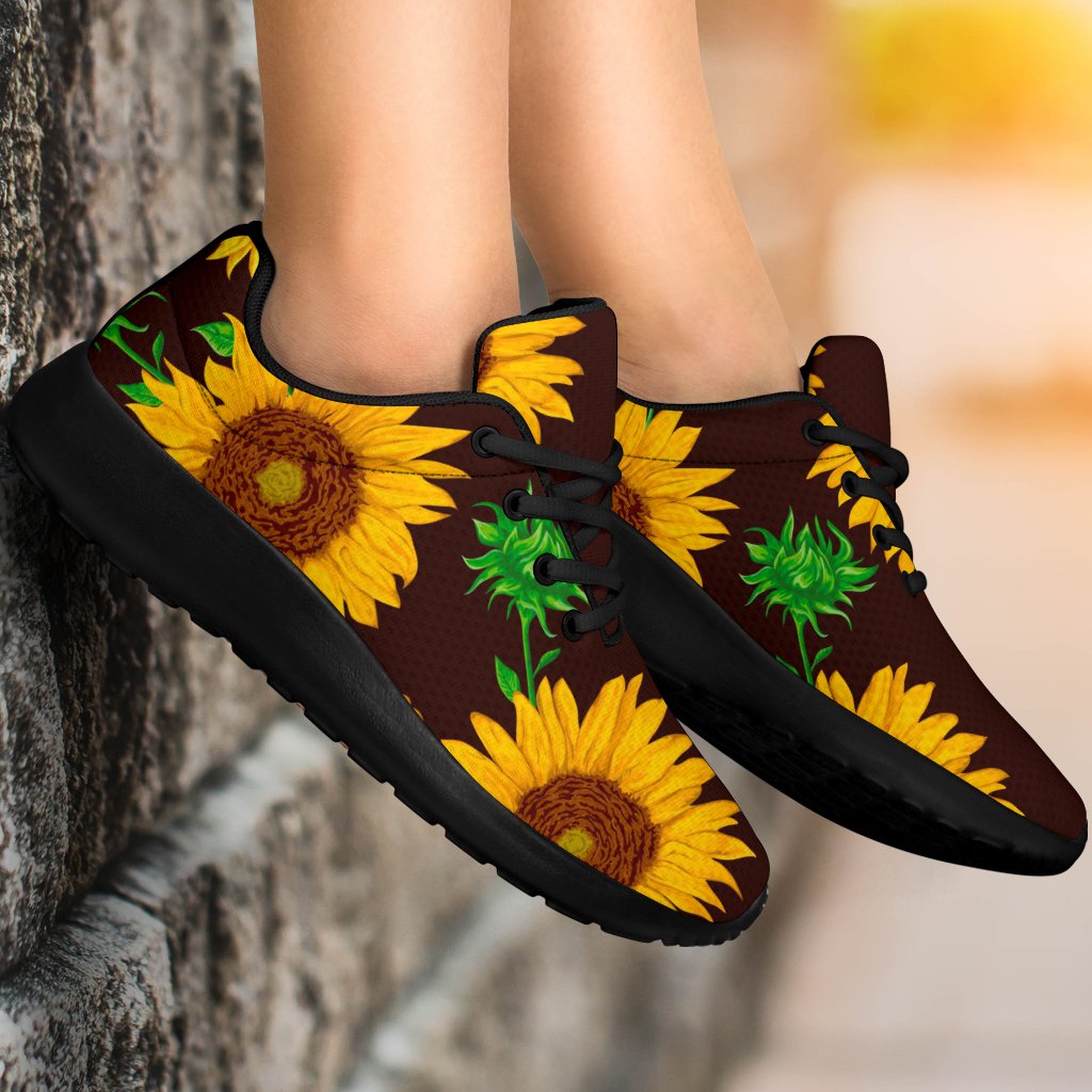 Brown Sunflower Pattern Print Sport Shoes GearFrost