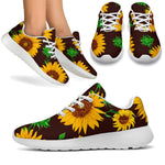 Brown Sunflower Pattern Print Sport Shoes GearFrost