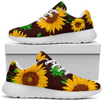 Brown Sunflower Pattern Print Sport Shoes GearFrost