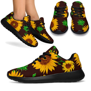 Brown Sunflower Pattern Print Sport Shoes GearFrost