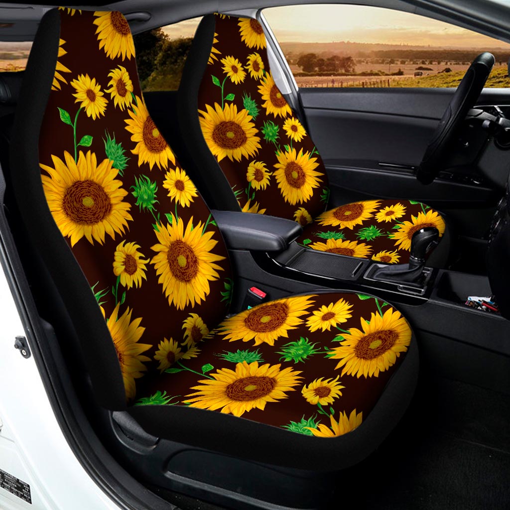 Brown Sunflower Pattern Print Universal Fit Car Seat Covers