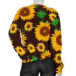 Brown Sunflower Pattern Print Women's Crewneck Sweatshirt GearFrost