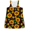 Brown Sunflower Pattern Print Women's Racerback Tank Top